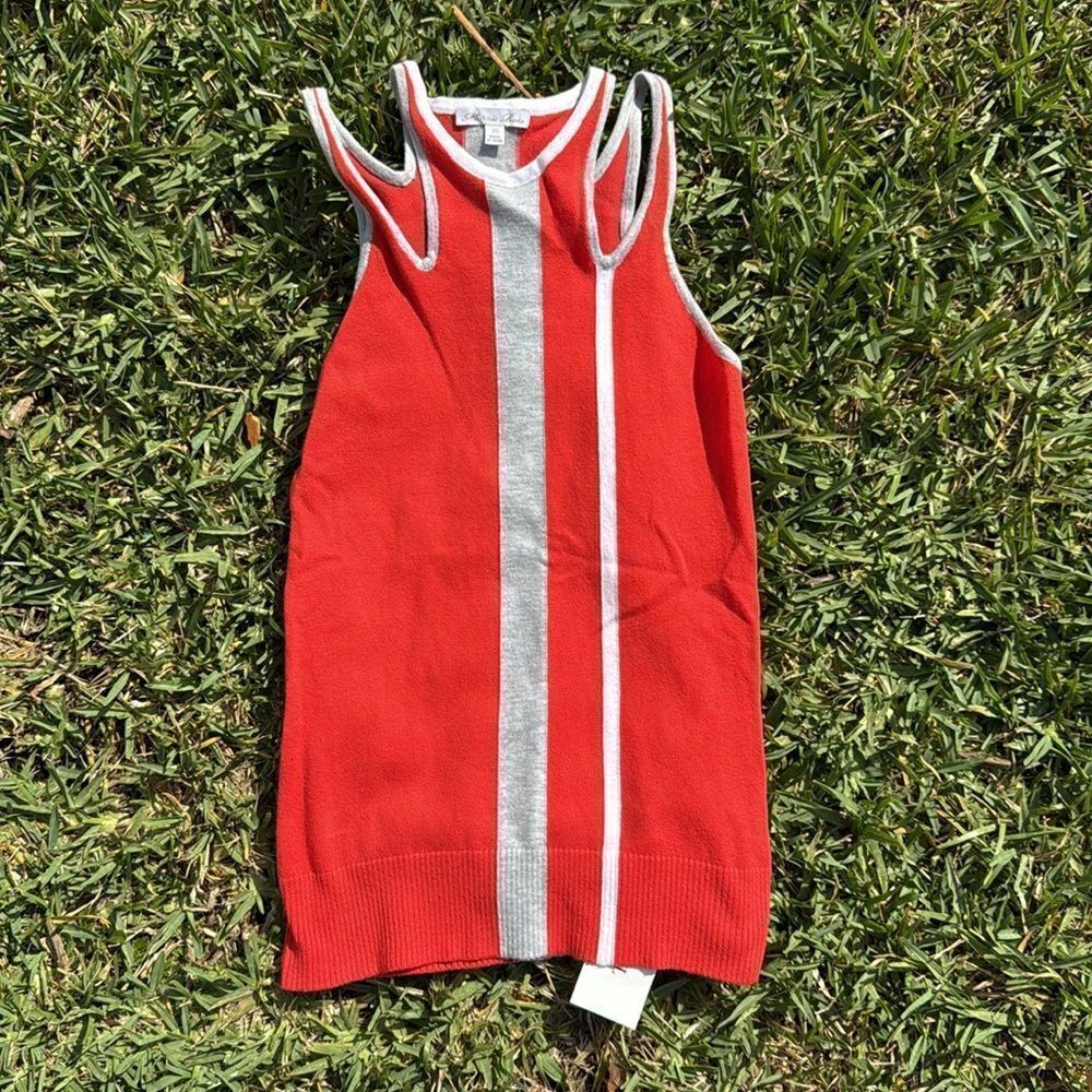 Minnie Rose Red, Gray & White Striped Knit Top - Size XS - Like New
